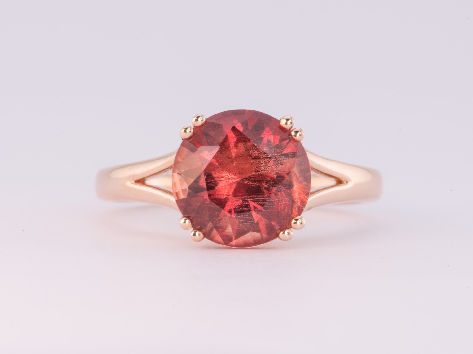 3.12ct Deep Red Oregon Sunstone with Double Prongs Engagement Ring 14K Rose Gold R6590 Aurora Designer