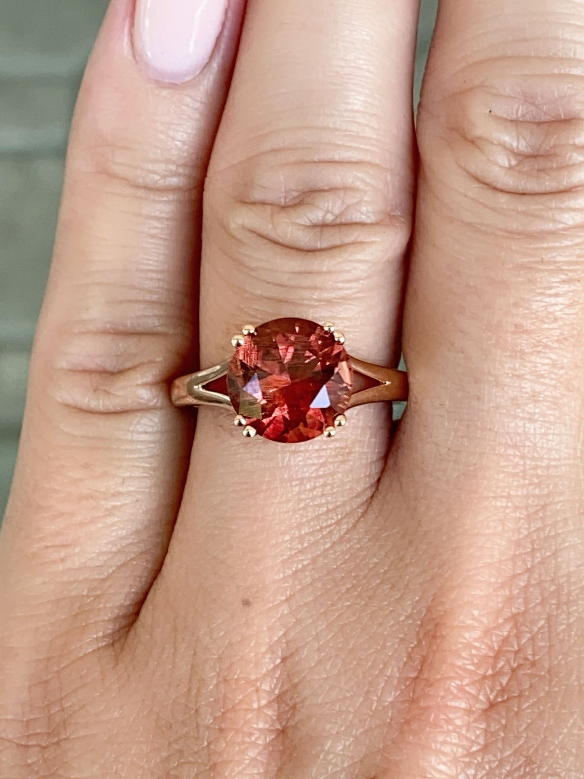 3.12ct Deep Red Oregon Sunstone with Double Prongs Engagement Ring 14K Rose Gold R6590 Aurora Designer