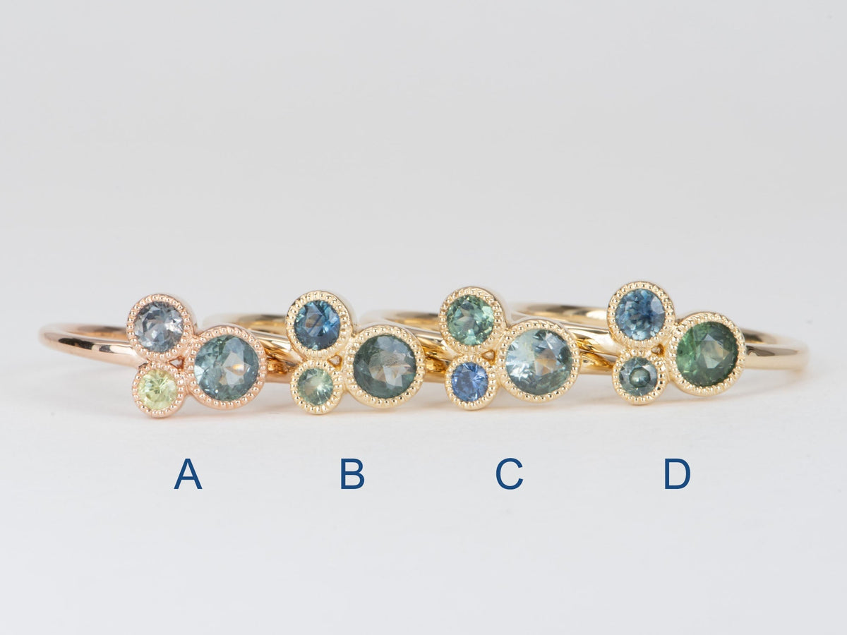 Trio Montana Sapphires Milgrain Bezel Set Stacking Ring 14K Gold R6591 Aurora Designer
