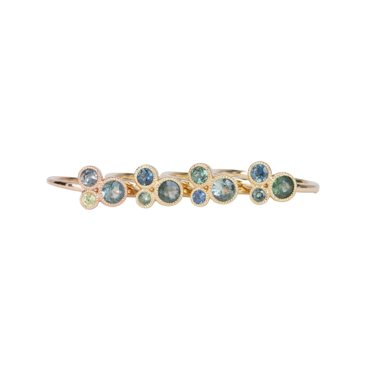 Trio Montana Sapphires Milgrain Bezel Set Stacking Ring 14K Gold R6591 Aurora Designer