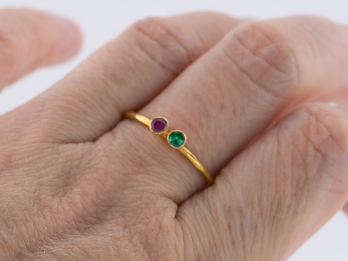 18K Gold Bezel Set Dainty Stacking Band Ruby Emerald Sapphire Diamond R6592 Aurora Designer