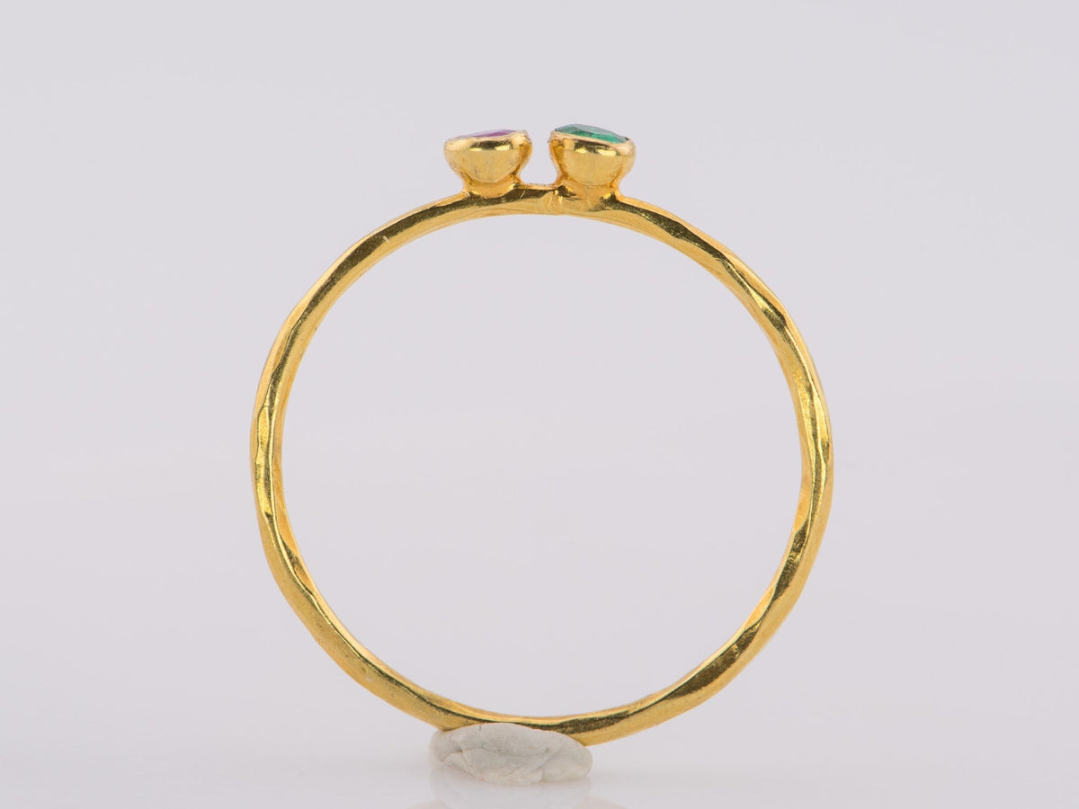 18K Gold Bezel Set Dainty Stacking Band Ruby Emerald Sapphire Diamond R6592 Aurora Designer