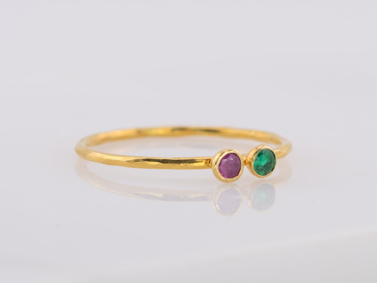 18K Gold Bezel Set Dainty Stacking Band Ruby Emerald Sapphire Diamond R6592 Aurora Designer