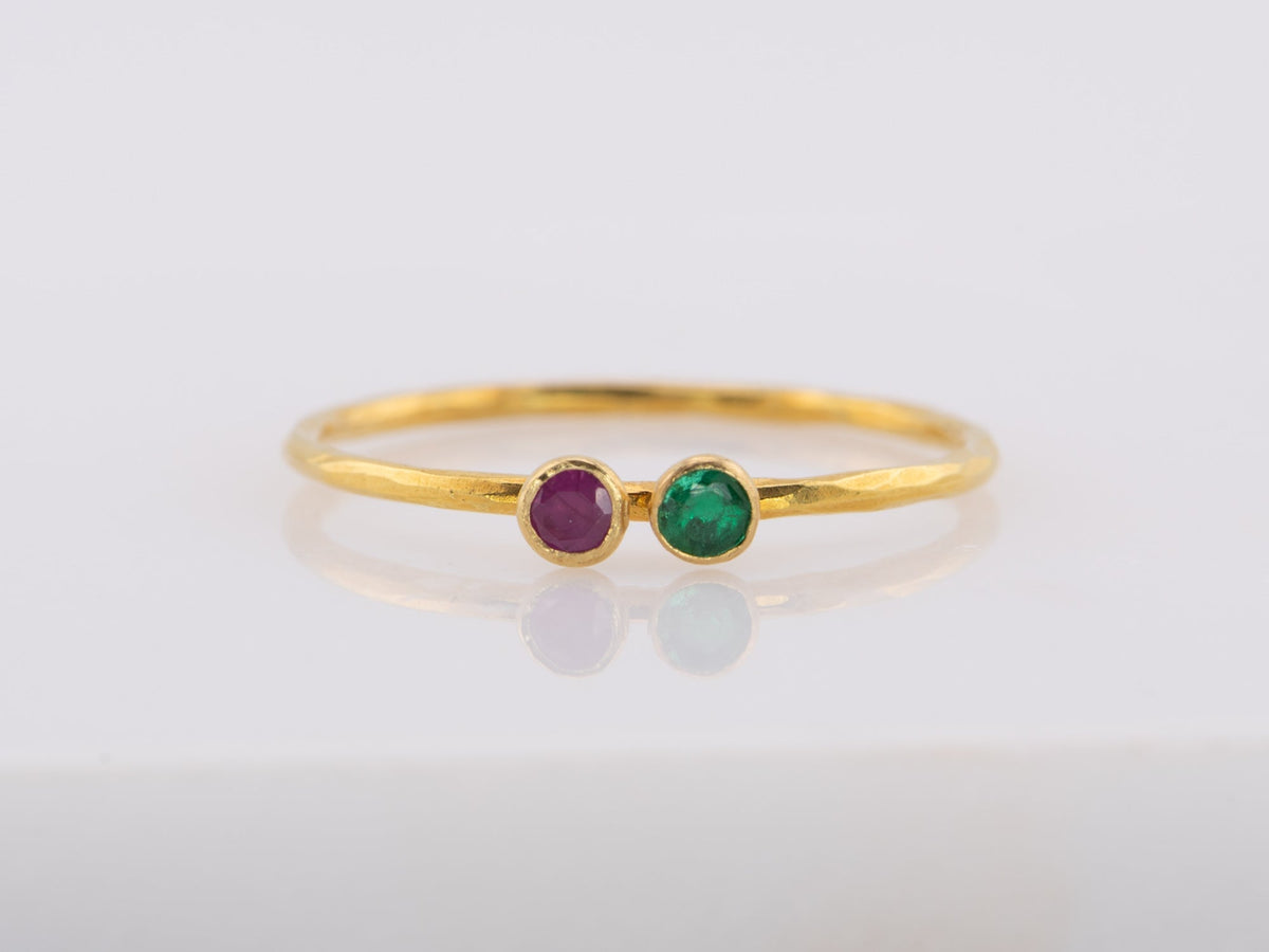 18K Gold Bezel Set Dainty Stacking Band Ruby Emerald Sapphire Diamond R6592 Aurora Designer