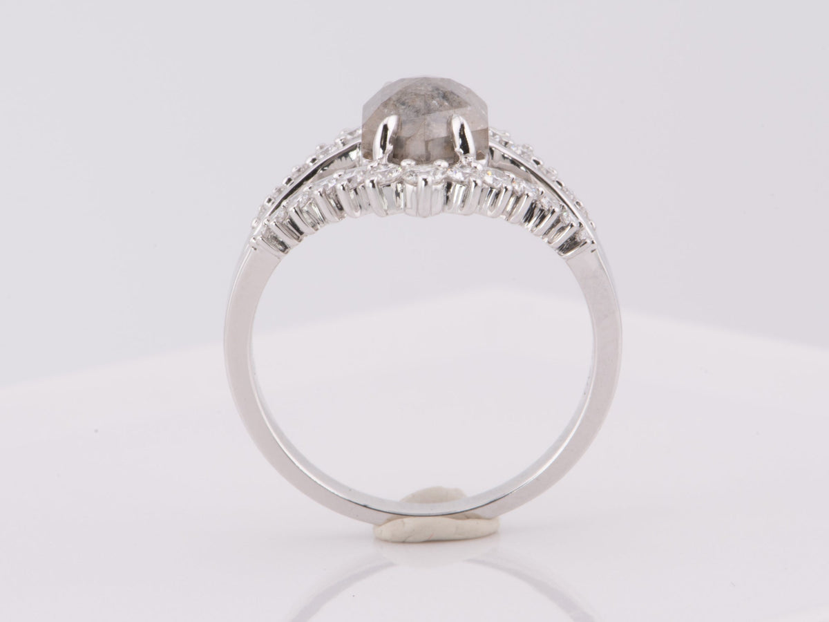 2.34ct Hexagon Salt and Pepper Diamond Engagement Ring 14K White Gold R6595 Aurora Designer