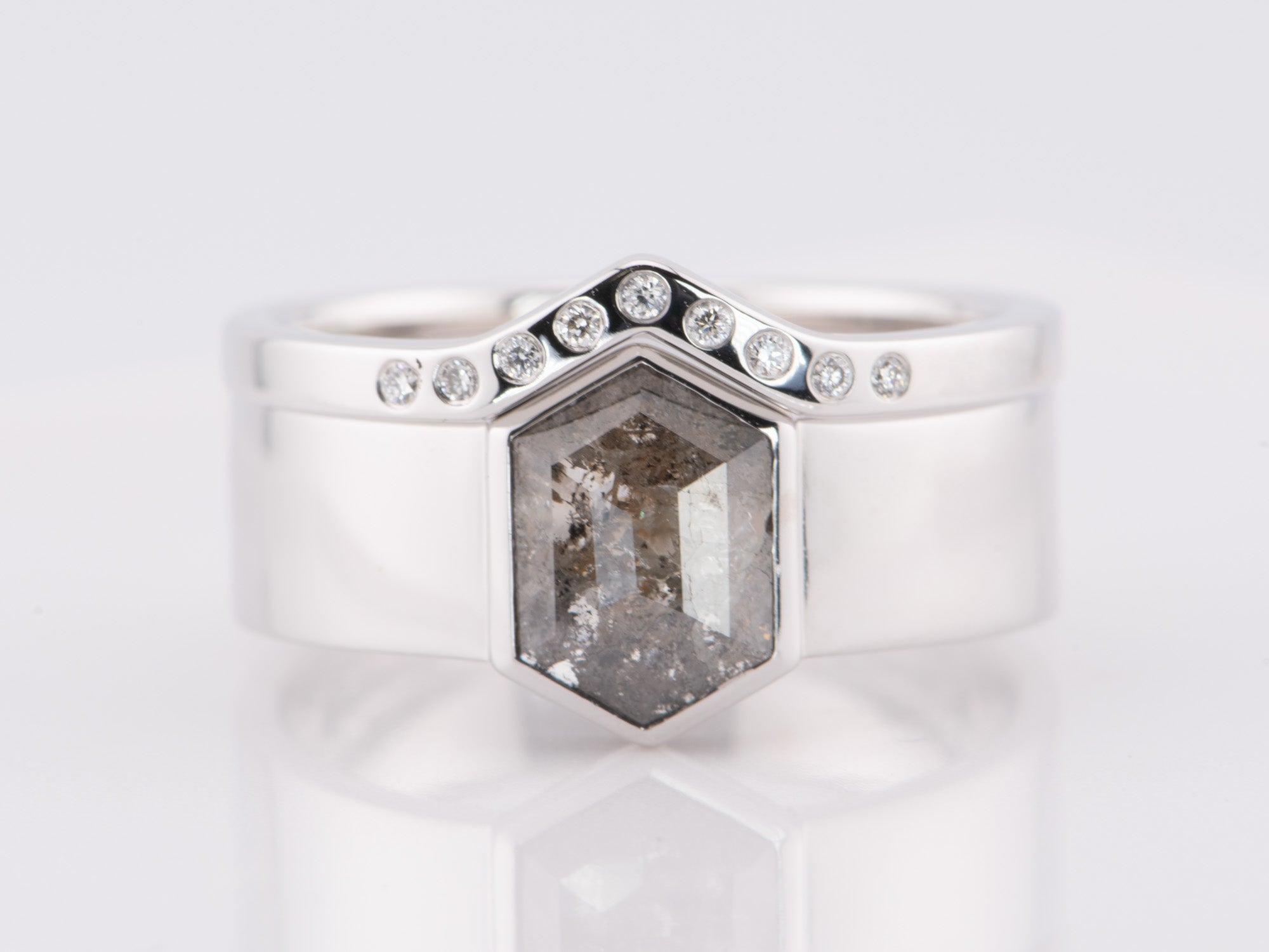 Hexagon Salt and Pepper Diamond Bridal Set 14K White Gold R6599 Aurora Designer