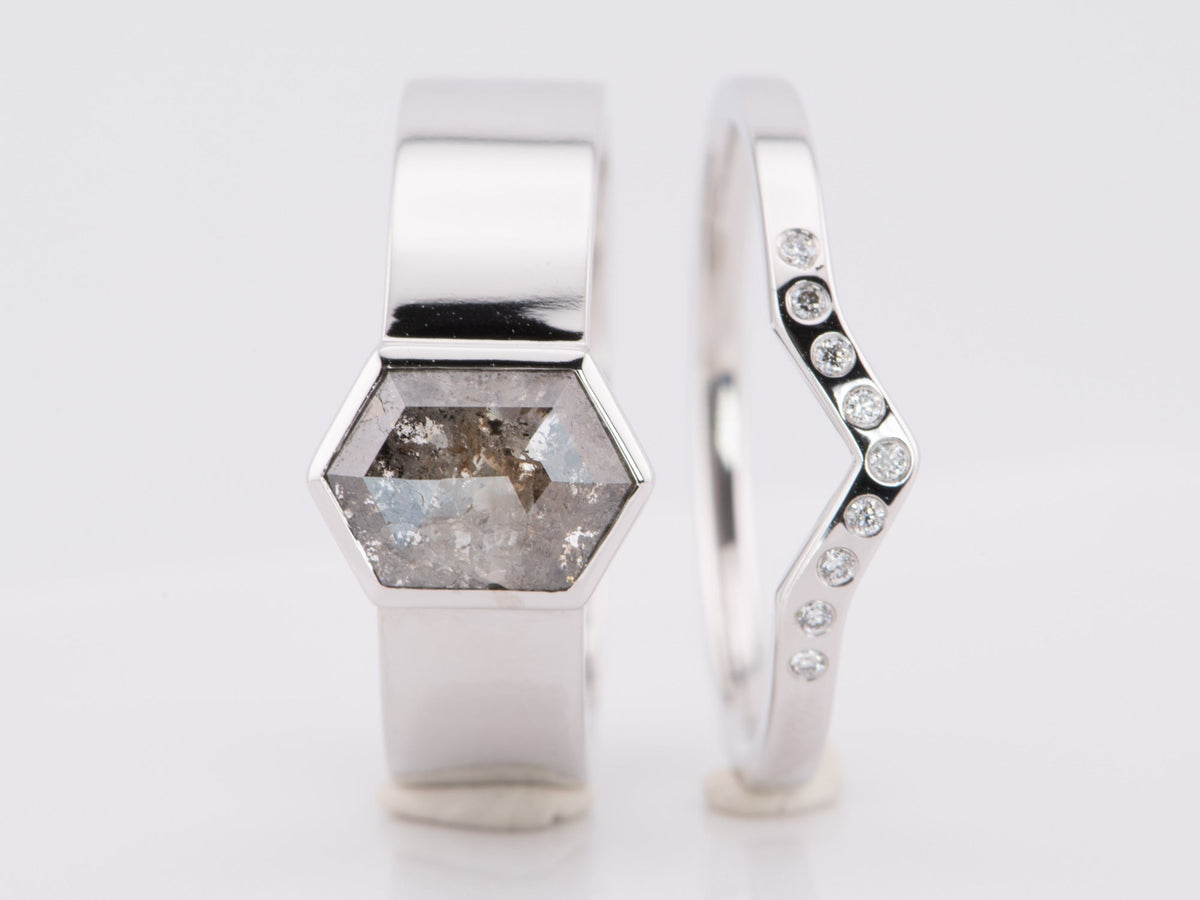 Hexagon Salt and Pepper Diamond Bridal Set 14K White Gold R6599 Aurora Designer