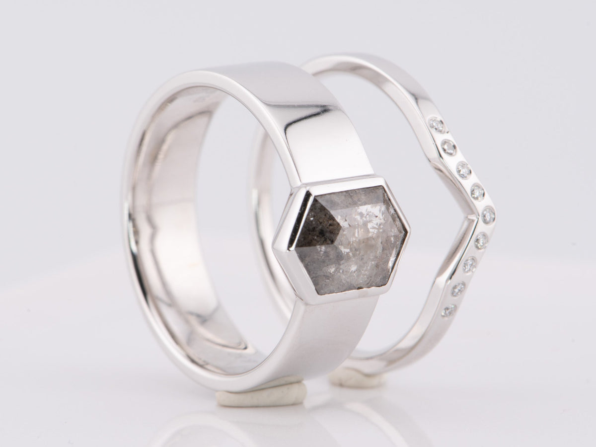 Hexagon Salt and Pepper Diamond Bridal Set 14K White Gold R6599 Aurora Designer