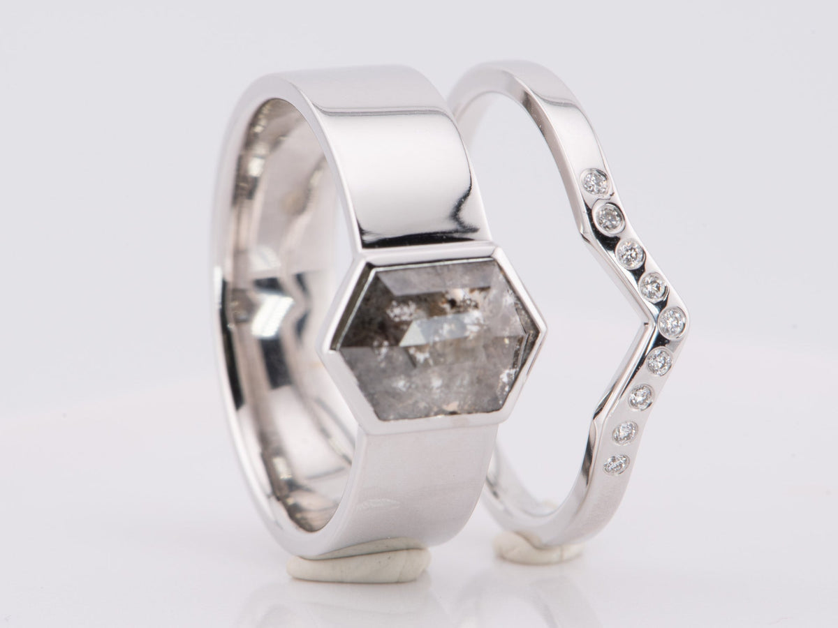 Hexagon Salt and Pepper Diamond Bridal Set 14K White Gold R6599 Aurora Designer