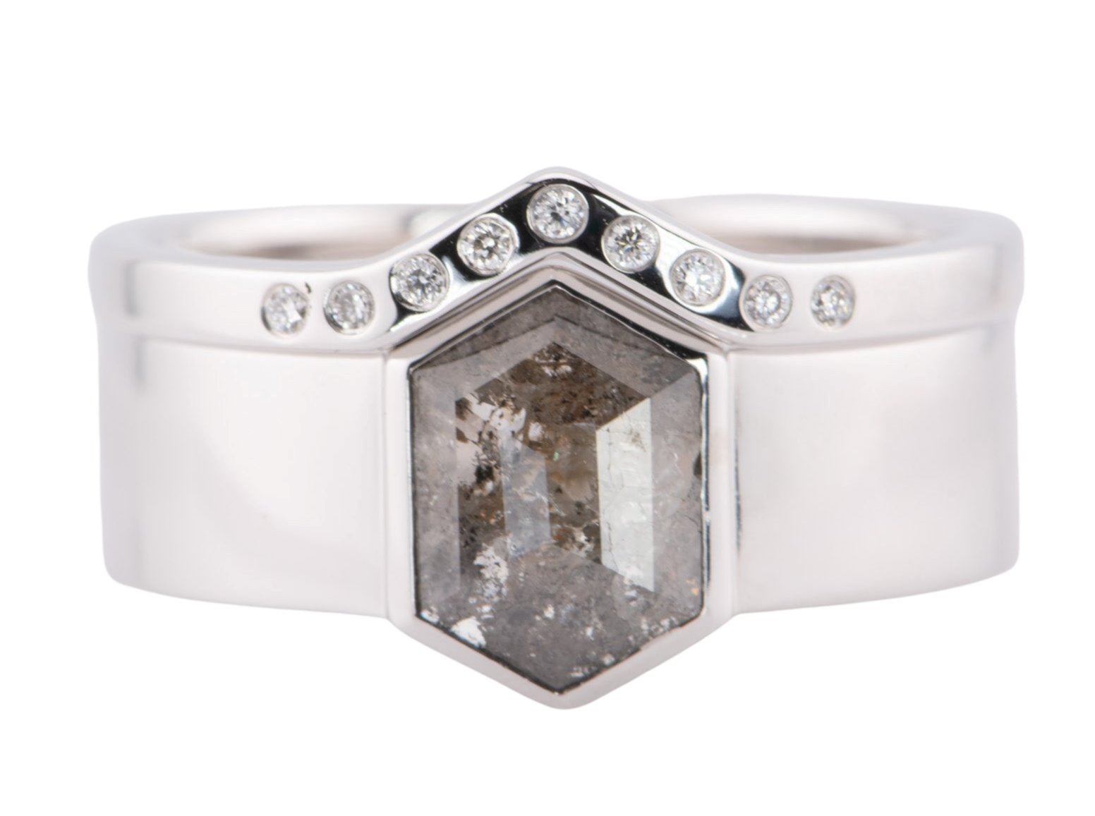Hexagon Salt and Pepper Diamond Bridal Set 14K White Gold R6599 Aurora Designer