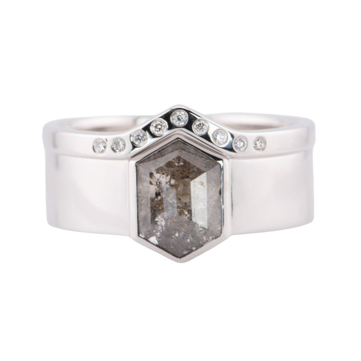 Hexagon Salt and Pepper Diamond Bridal Set 14K White Gold R6599 Aurora Designer