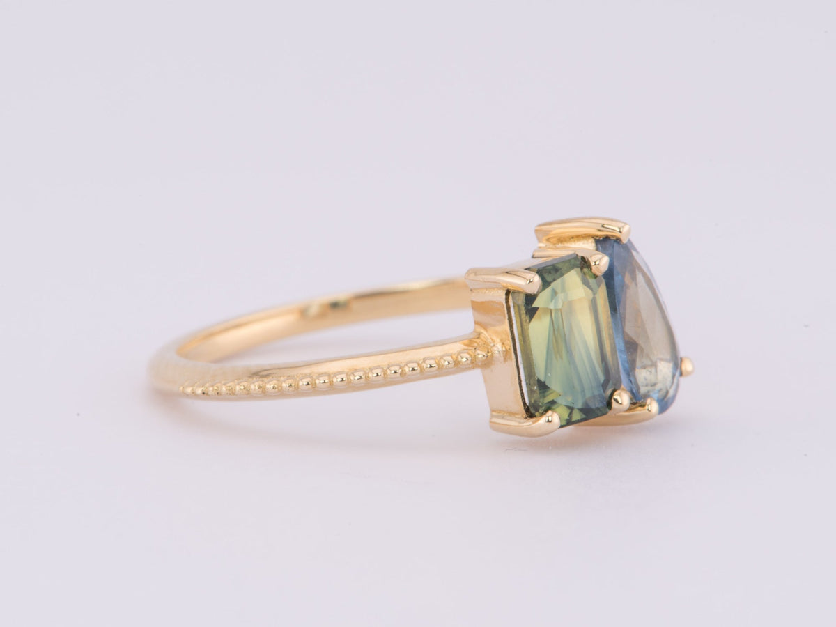 1.57ctw Bi-Color Sapphire and Santa Maria Aquamarine You and Me Ring 14K Gold R6600 Aurora Designer
