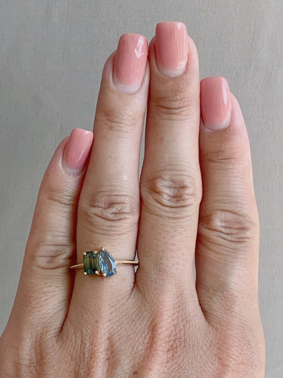 1.57ctw Bi-Color Sapphire and Santa Maria Aquamarine You and Me Ring 14K Gold R6600 Aurora Designer