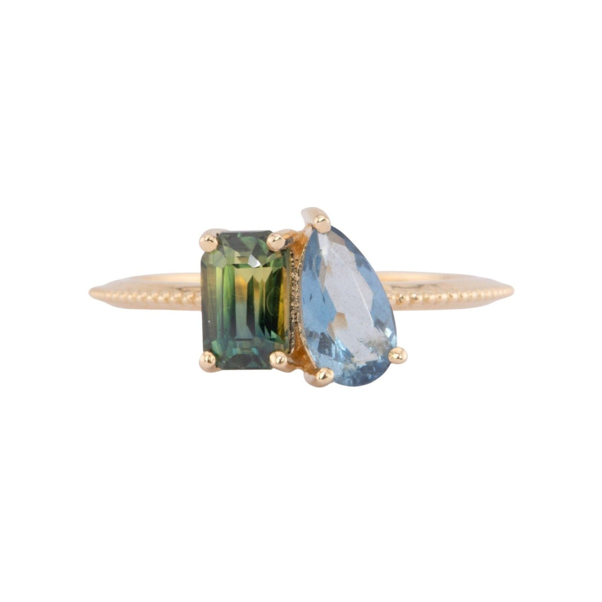 1.57ctw Bi-Color Sapphire and Santa Maria Aquamarine You and Me Ring 14K Gold R6600 Aurora Designer