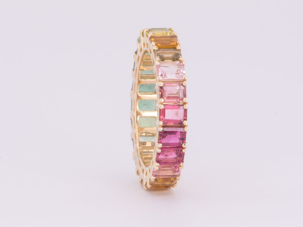 5ct Full Eternity Rainbow Tourmaline Wedding Band 14K Gold R6601 Aurora Designer