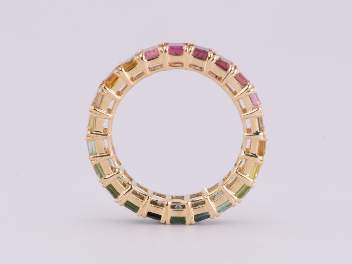 5ct Full Eternity Rainbow Tourmaline Wedding Band 14K Gold R6601 Aurora Designer