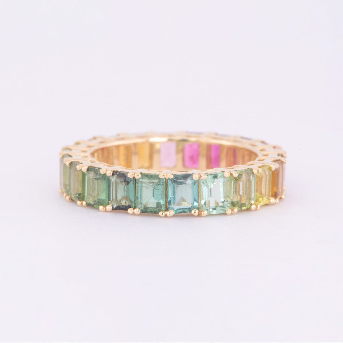 5ct Full Eternity Rainbow Tourmaline Wedding Band 14K Gold R6601 Aurora Designer