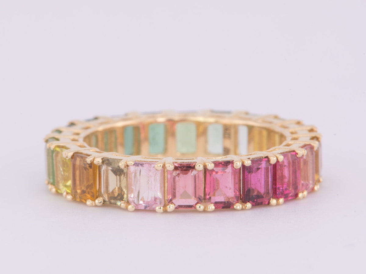 5ct Full Eternity Rainbow Tourmaline Wedding Band 14K Gold R6601 Aurora Designer