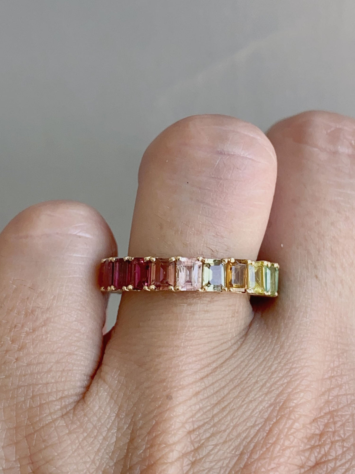 5ct Full Eternity Rainbow Tourmaline Wedding Band 14K Gold R6601 Aurora Designer