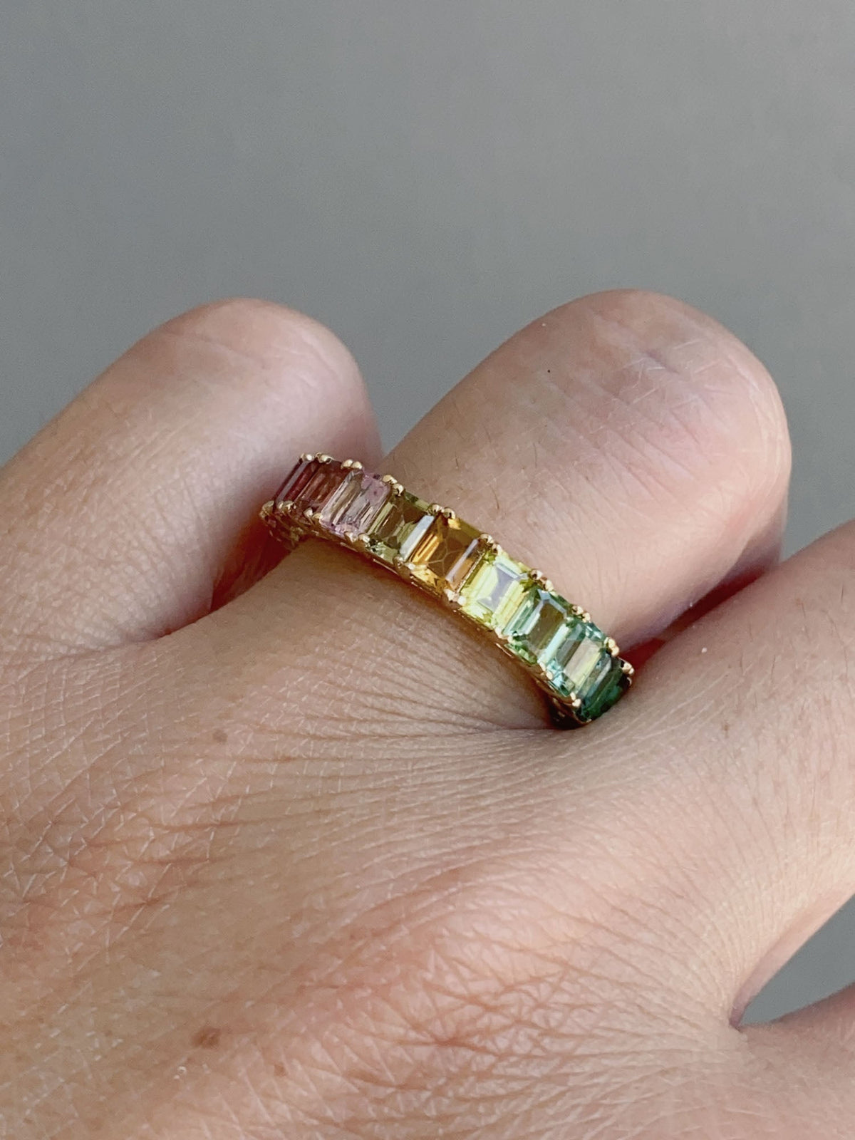 5ct Full Eternity Rainbow Tourmaline Wedding Band 14K Gold R6601 Aurora Designer