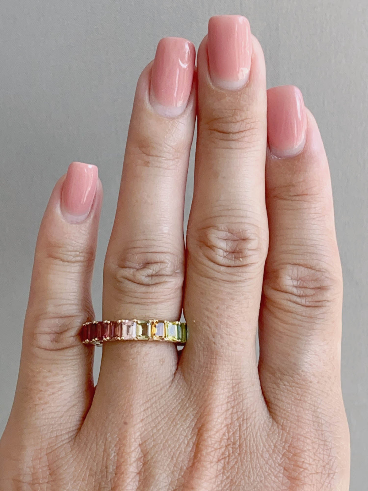 5ct Full Eternity Rainbow Tourmaline Wedding Band 14K Gold R6601 Aurora Designer