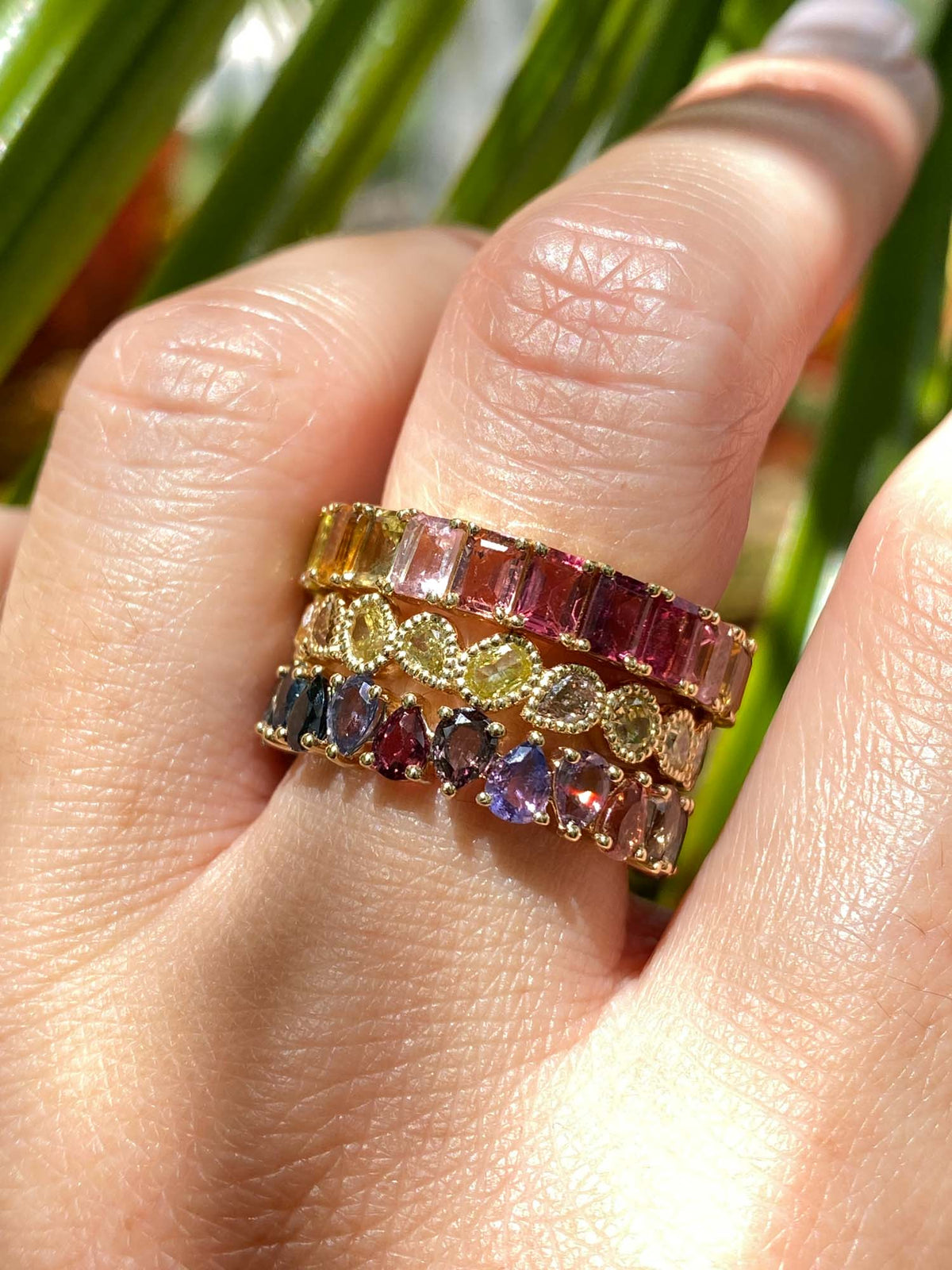 5ct Full Eternity Rainbow Tourmaline Wedding Band 14K Gold R6601 Aurora Designer