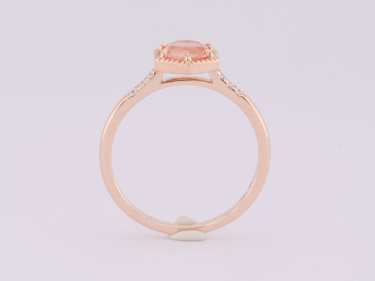 Brilliant Schiller Oregon Sunstone in Hexagon Setting 14K Rose Gold Engagement Ring R6602 Aurora Designer