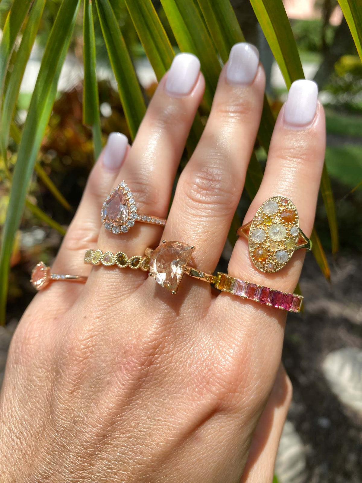 4.29ct Oregon Sunstone Half Moon with Celestial Design Band 14K Gold Aurora Designer