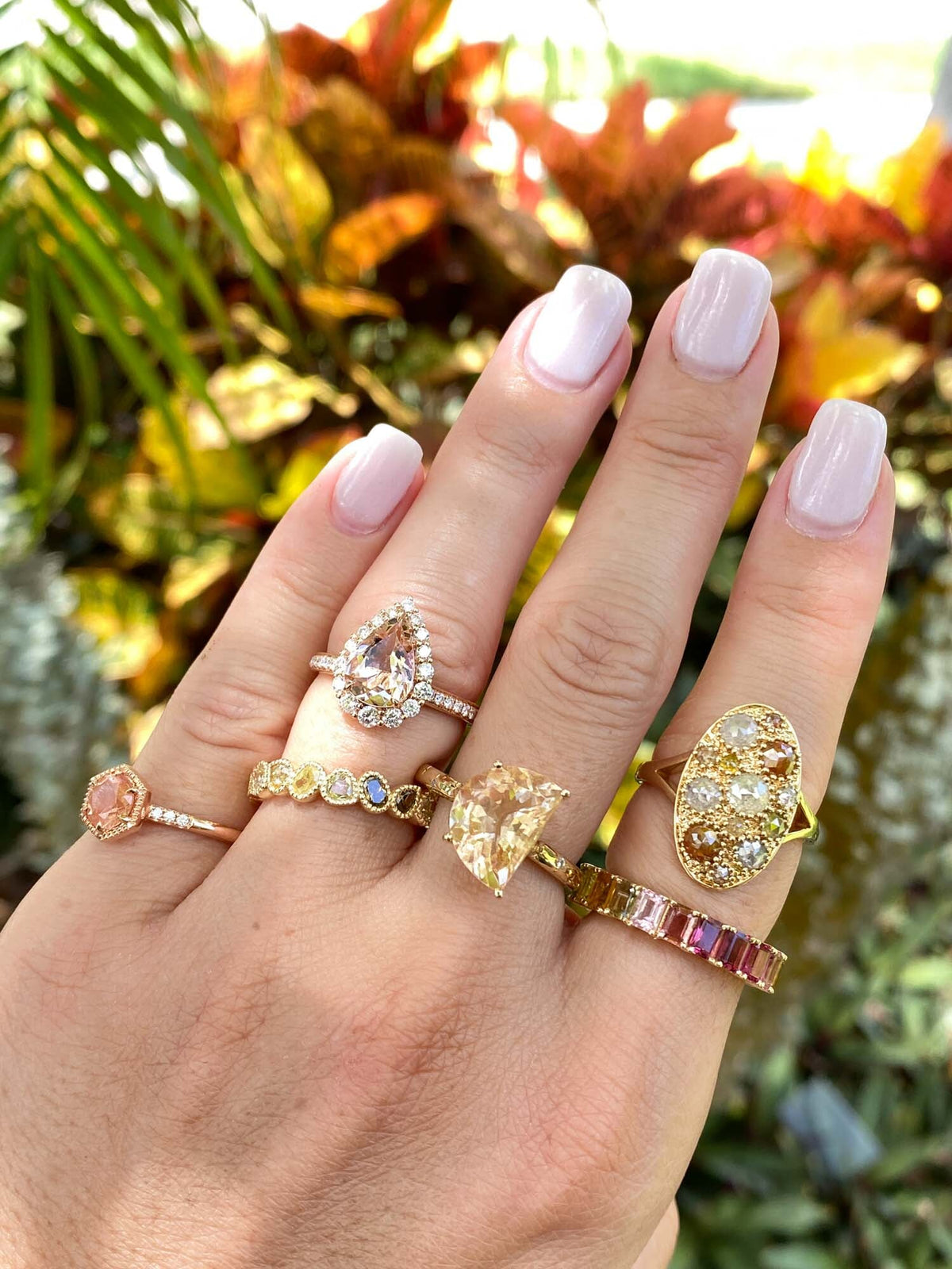 Brilliant Schiller Oregon Sunstone in Hexagon Setting 14K Rose Gold Engagement Ring R6602 Aurora Designer