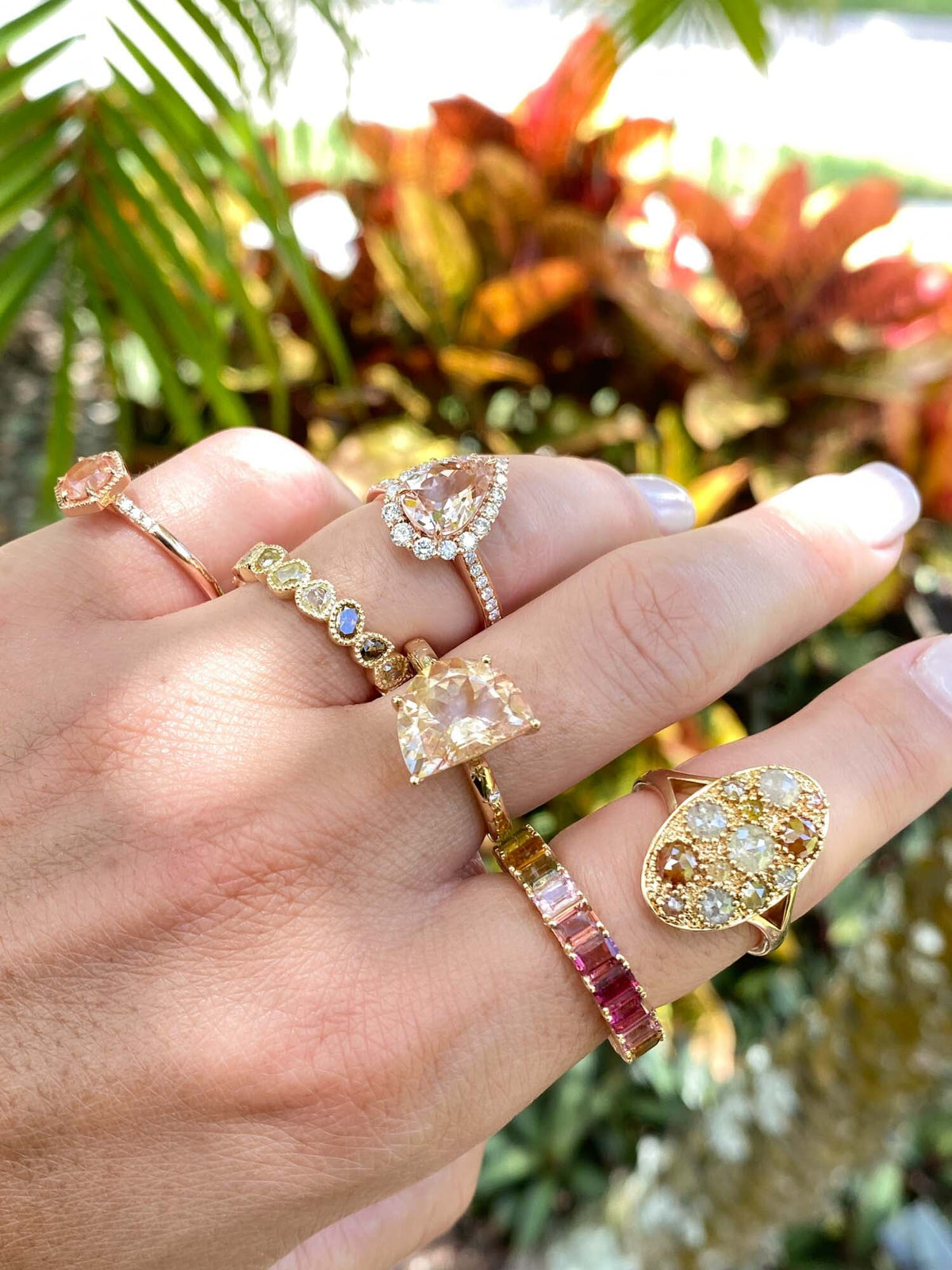 2.59ct Rose Cut Diamond Cluster Ring 14K Yellow Gold Navette R6583 Aurora Designer