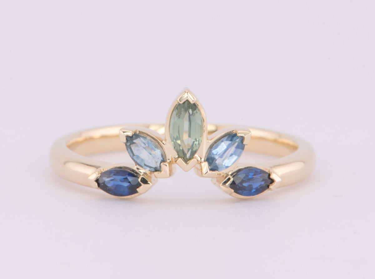 Ombre Color Montana Sapphire Crown Wedding Band 14K Gold R6603 Aurora Designer