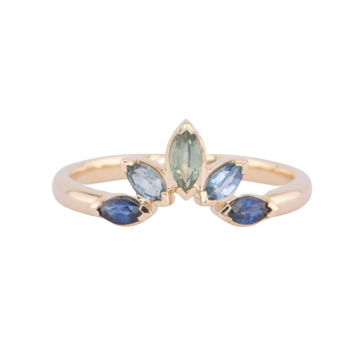 Ombre Color Montana Sapphire Crown Wedding Band 14K Gold R6603 Aurora Designer