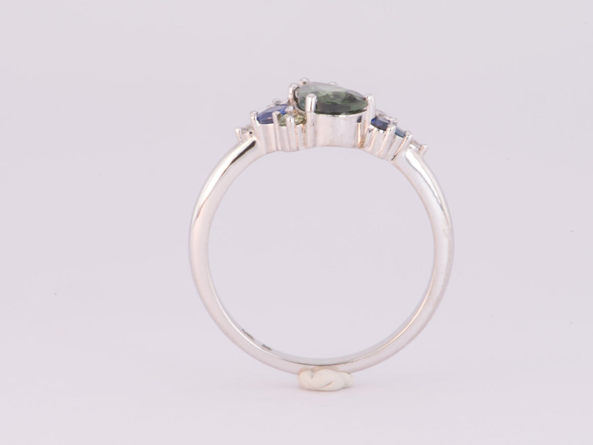 1.07ct Nigerian Teal Sapphire Diamond Cluster Engagement Ring 14K White Gold R6606 Aurora Designer