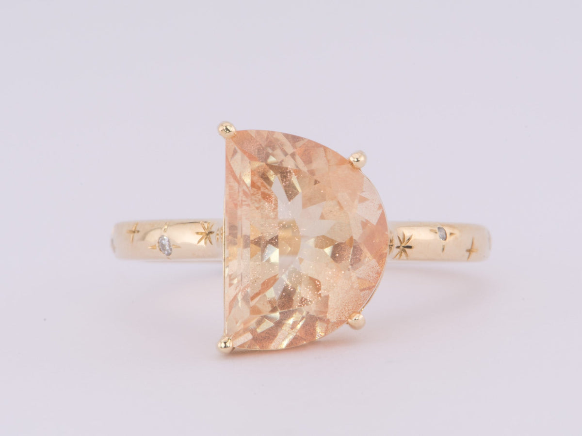4.29ct Oregon Sunstone Half Moon with Celestial Design Band 14K Gold Aurora Designer