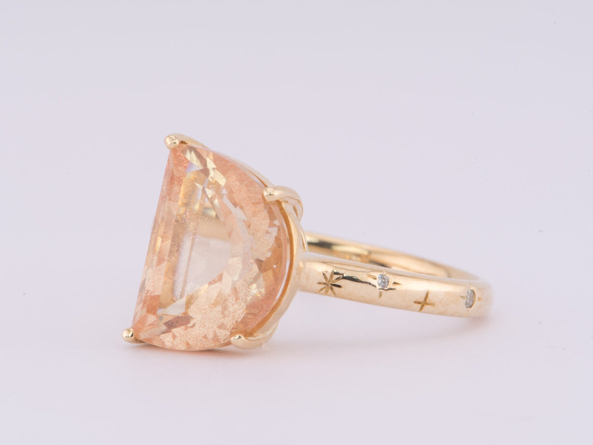 4.29ct Oregon Sunstone Half Moon with Celestial Design Band 14K Gold Aurora Designer