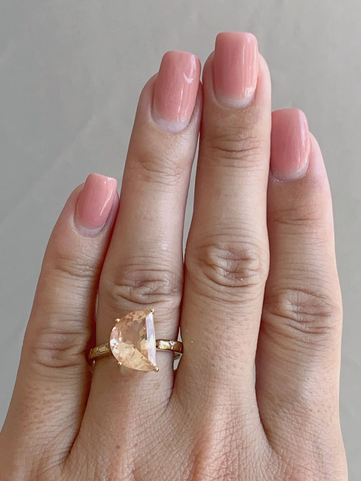 4.29ct Oregon Sunstone Half Moon with Celestial Design Band 14K Gold Aurora Designer