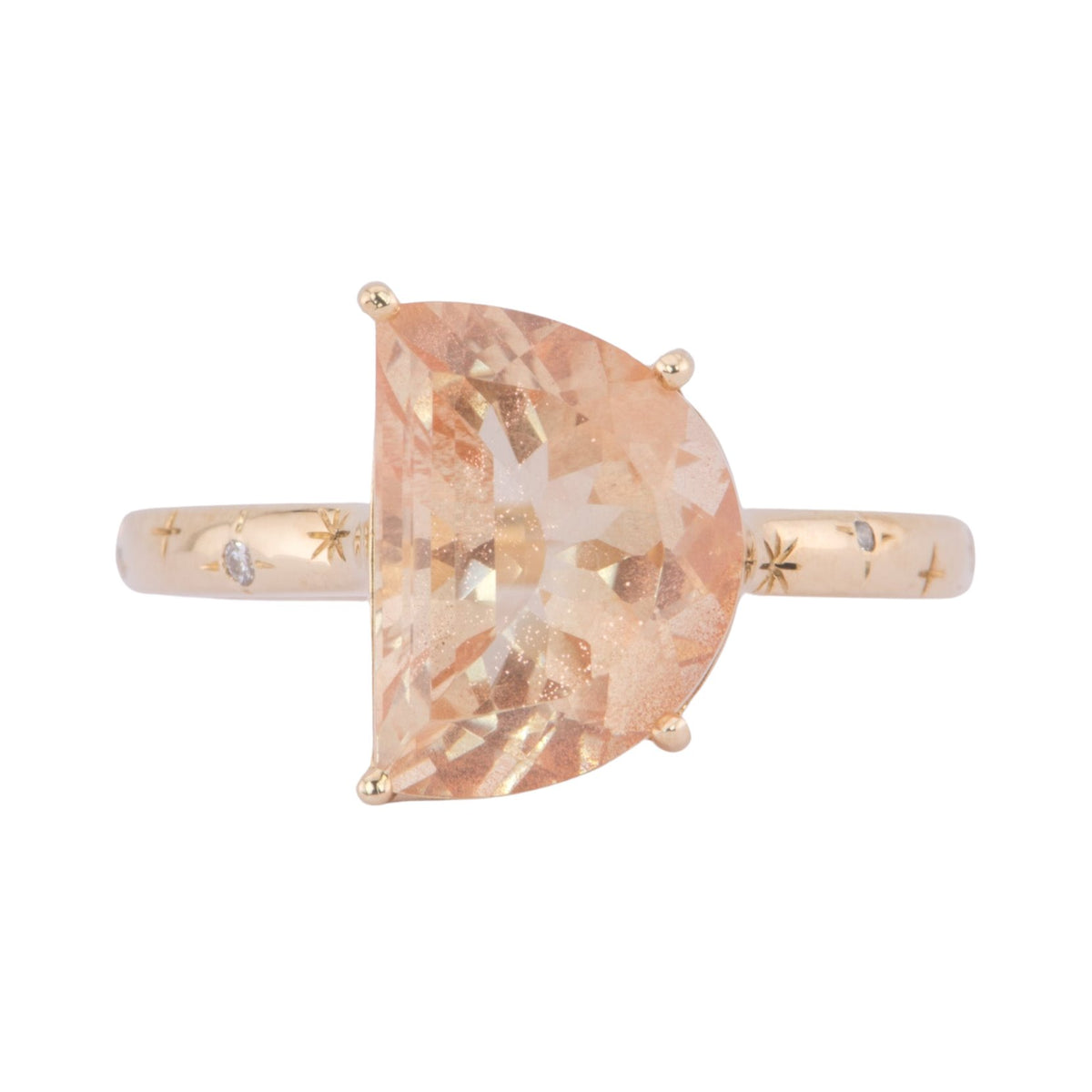 4.29ct Oregon Sunstone Half Moon with Celestial Design Band 14K Gold Aurora Designer