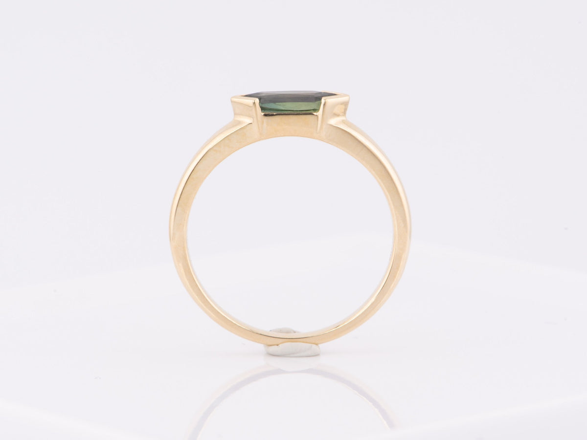 Elongated Hexagon Teal Sapphire Half Bezel 14K Gold Engagement Ring R6614 Aurora Designer