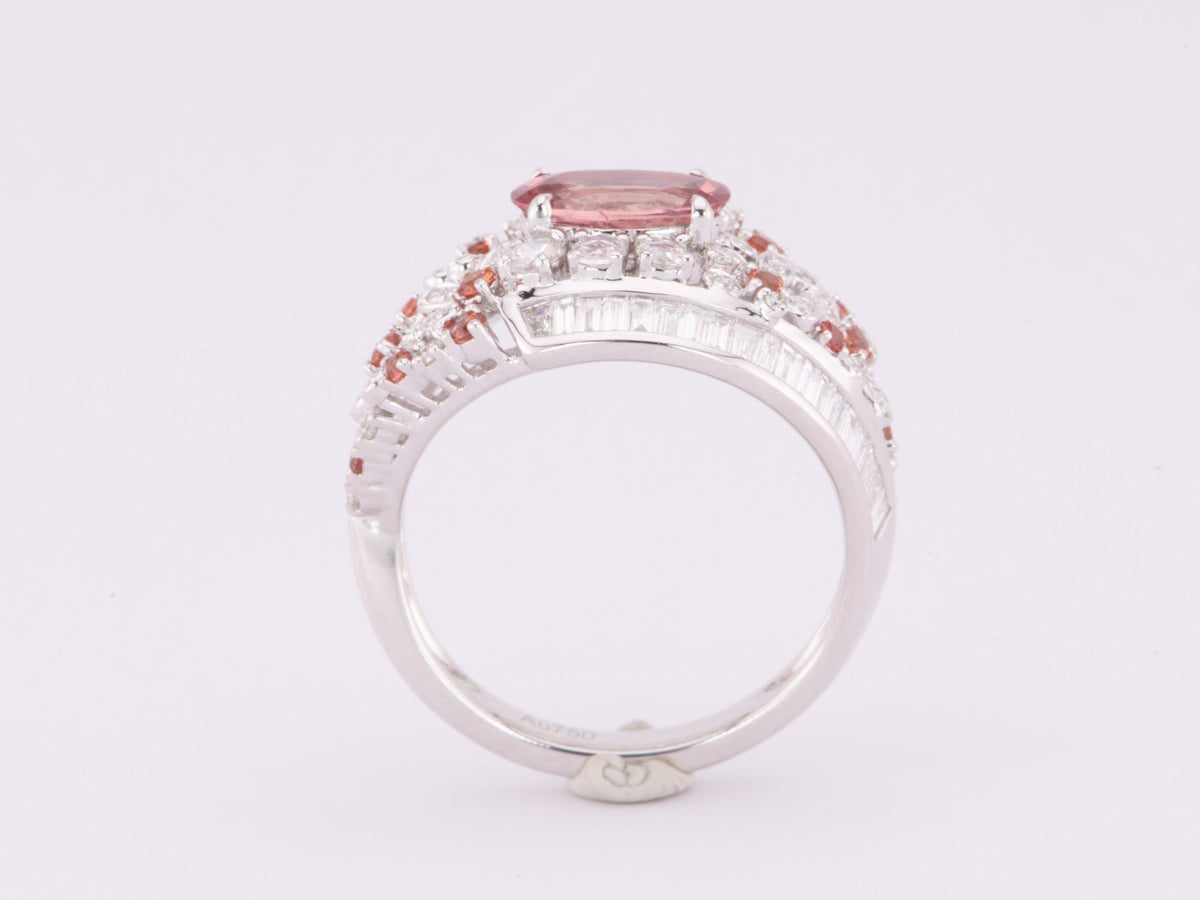 1.12ct Natural Padparadscha Sapphire and Diamond Cluster Ring 18K White Gold R6616 Aurora Designer