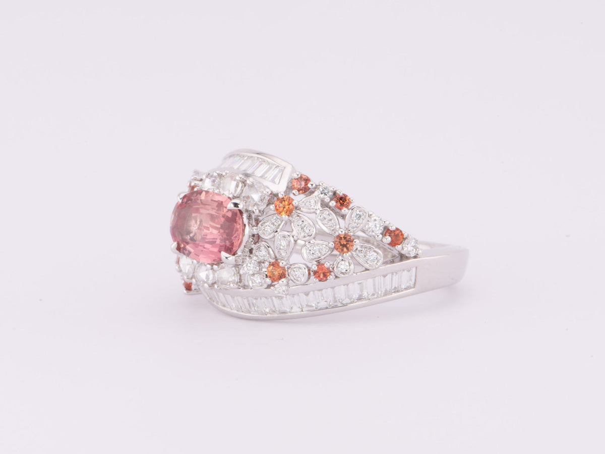 1.12ct Natural Padparadscha Sapphire and Diamond Cluster Ring 18K White Gold R6616 Aurora Designer