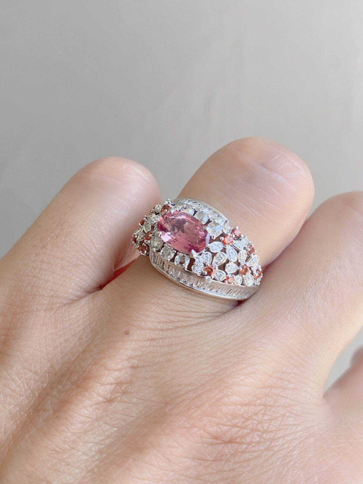 1.12ct Natural Padparadscha Sapphire and Diamond Cluster Ring 18K White Gold R6616 Aurora Designer