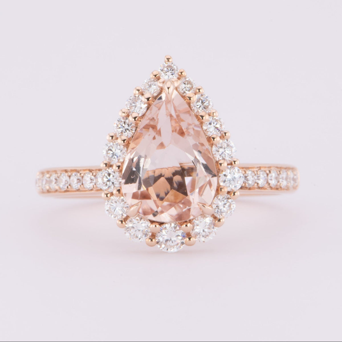 1.64ct Soft Pink Morganite 14K Rose Gold Engagement Ring with Diamond Halo R6617 Aurora Designer