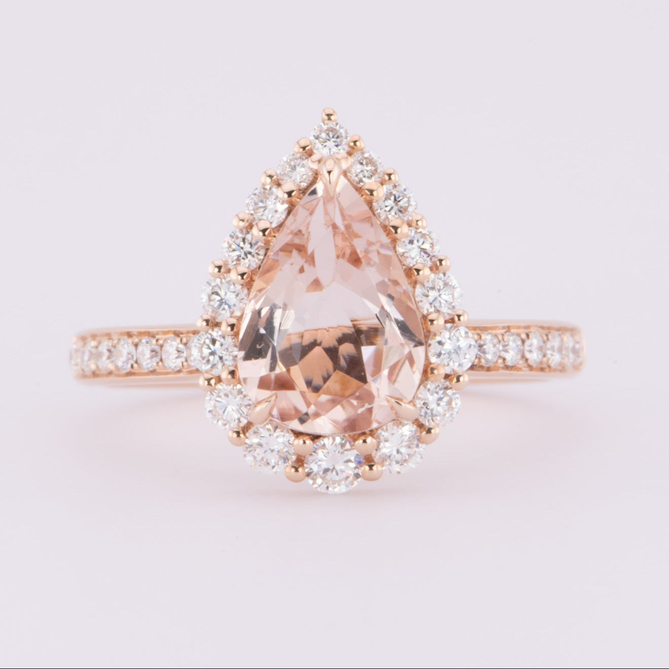 1.64ct Soft Pink Morganite 14K Rose Gold Engagement Ring with Diamond Halo R6617 Aurora Designer