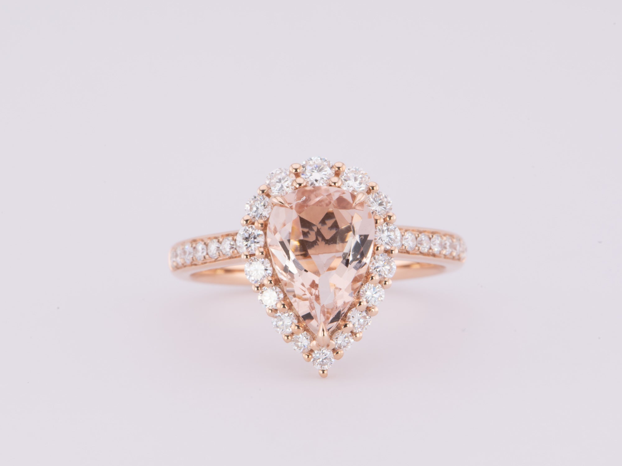 1.64ct Soft Pink Morganite 14K Rose Gold Engagement Ring with Diamond Halo R6617 Aurora Designer