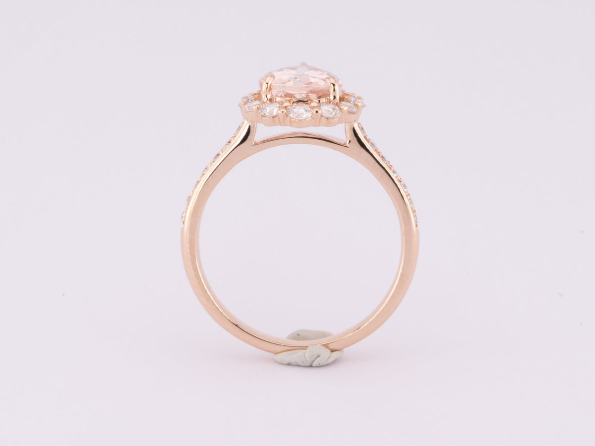 1.64ct Soft Pink Morganite 14K Rose Gold Engagement Ring with Diamond Halo R6617 Aurora Designer