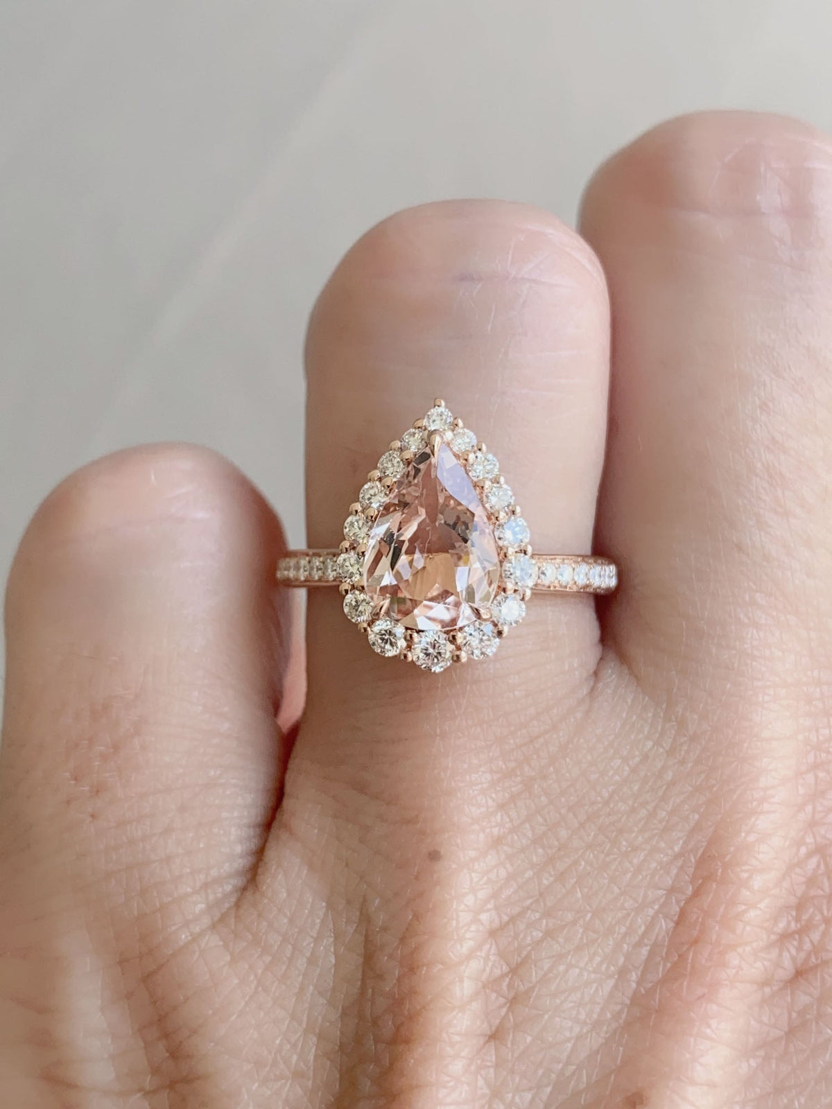 1.64ct Soft Pink Morganite 14K Rose Gold Engagement Ring with Diamond Halo R6617 Aurora Designer