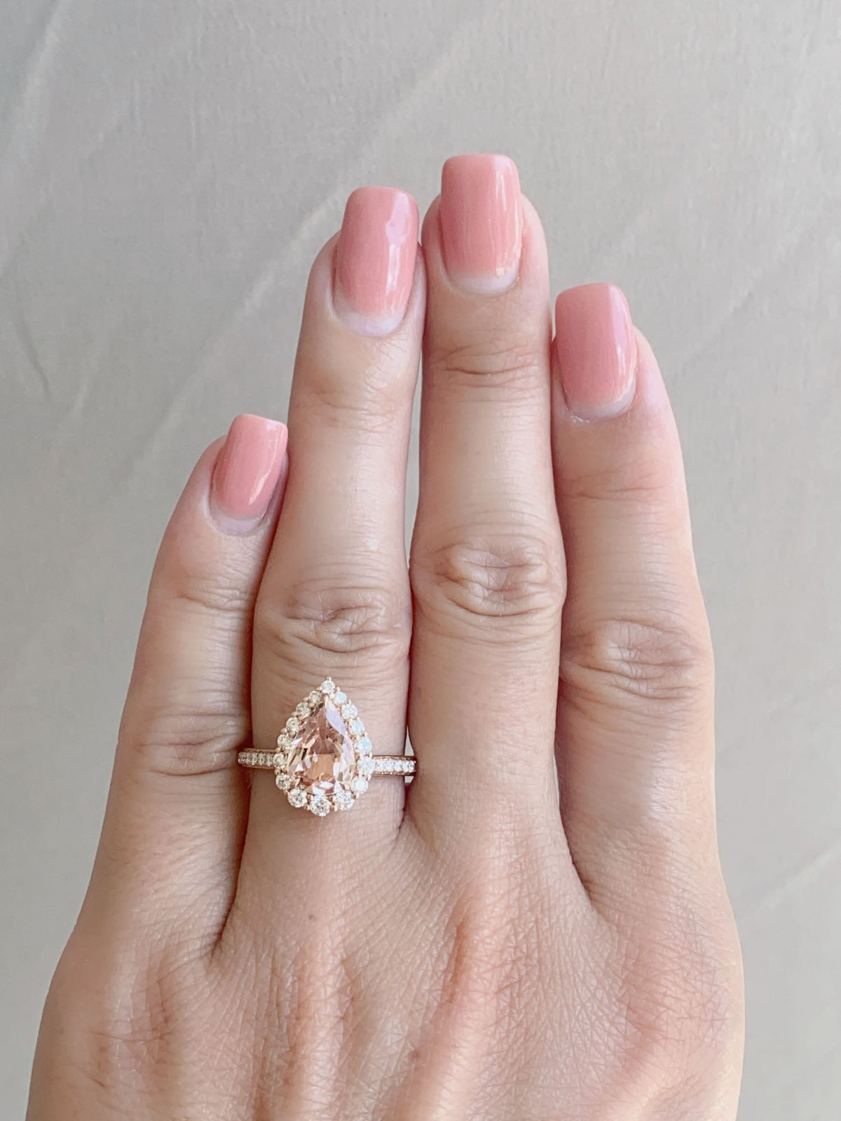 1.64ct Soft Pink Morganite 14K Rose Gold Engagement Ring with Diamond Halo R6617 Aurora Designer