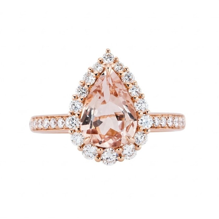 1.64ct Soft Pink Morganite 14K Rose Gold Engagement Ring with Diamond Halo R6617 Aurora Designer