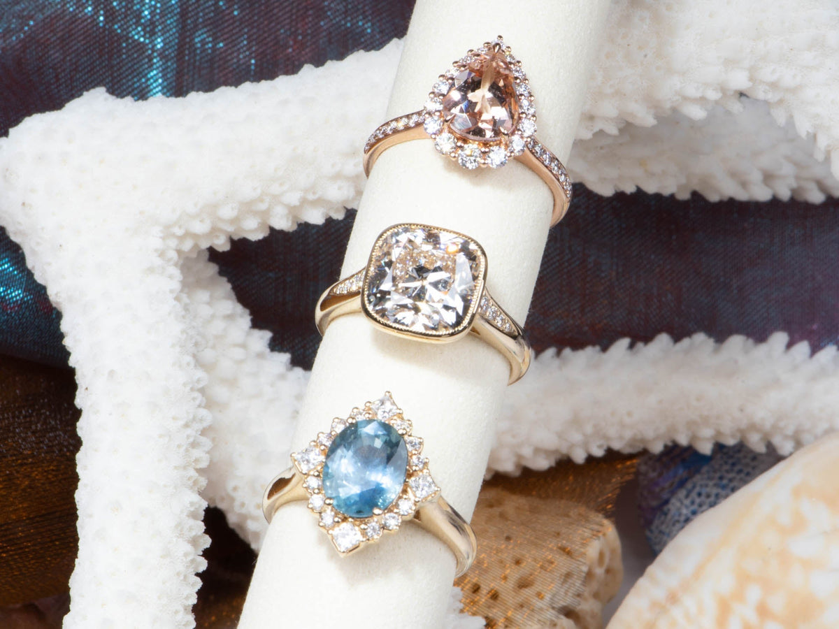 1.64ct Soft Pink Morganite 14K Rose Gold Engagement Ring with Diamond Halo R6617 Aurora Designer