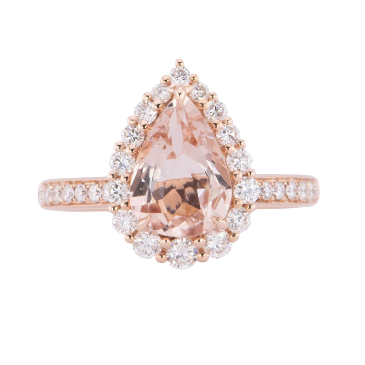 1.64ct Soft Pink Morganite 14K Rose Gold Engagement Ring with Diamond Halo R6617 Aurora Designer